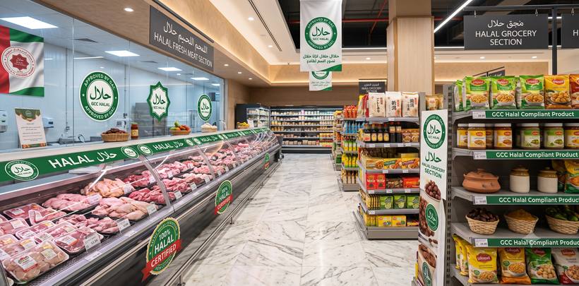 現地スーパーのハラル食品売場